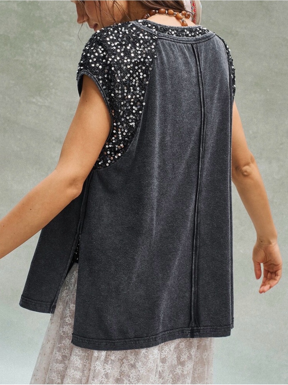 BOUTIQUE HIPPEE HARVEST SEQUIN TRIM BOHO CALIFORNIA TOP - Picture 3 of 7